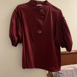 Burgundy puff sleeve blouse
